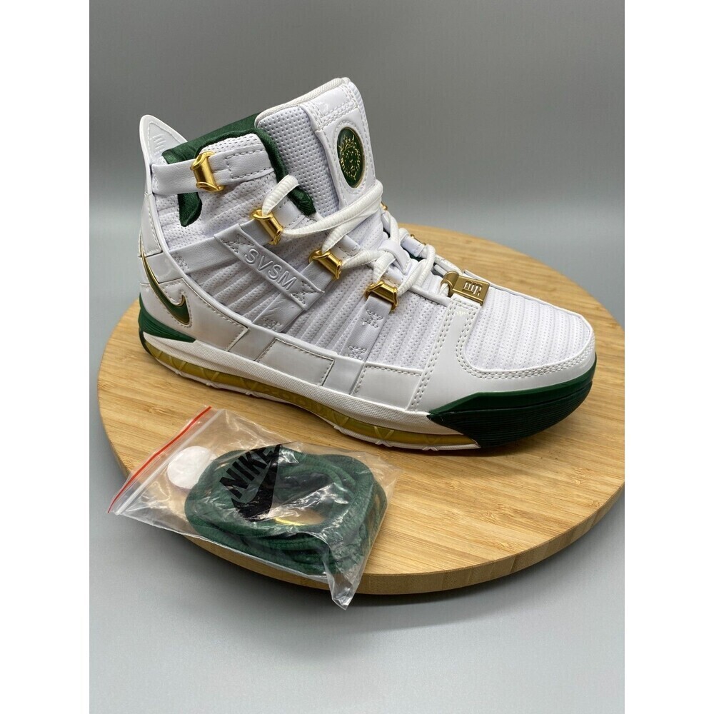 Nike Shoes Mens Size 6 White Green Gold LeBron 3 Sneaker Lace Up Mid AO2434-102 - Picture 2 of 12